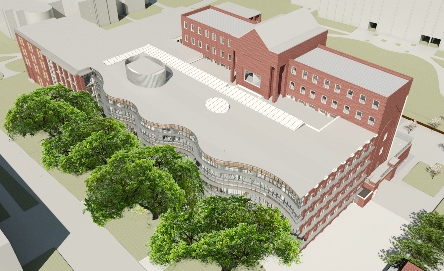 Aerial rendering of the Goldring/Woldenberg Complex