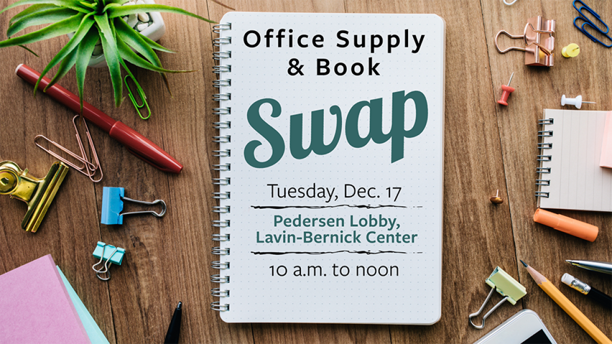 Office Supply and Book Swap An image that illustrates an office supply and book swap; read details in body text.